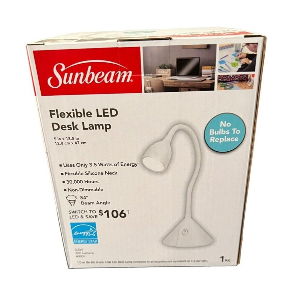 Sunbeam Flexible LED Desk Lamp Non-Dimmable 5 In X 18.5 In Silicone Neck